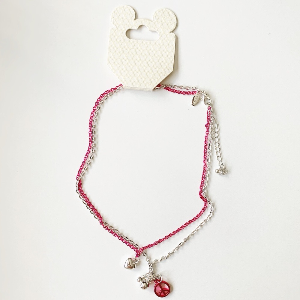 Silver & pink Mickey Mouse layered strand necklace